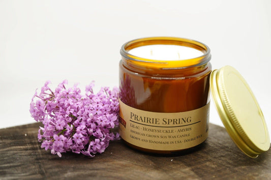 Prairie Spring Soy Wax Candle | 16 oz Double Wick Amber Apothecary Jar - Prairie Fire Candles