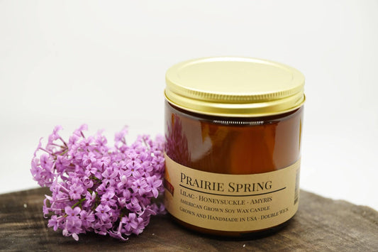 Prairie Spring Soy Wax Candle | 16 oz Double Wick Amber Apothecary Jar - Prairie Fire Candles