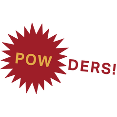 A stylized treatment of the word "powders" with a starburst behind the "pow" area.