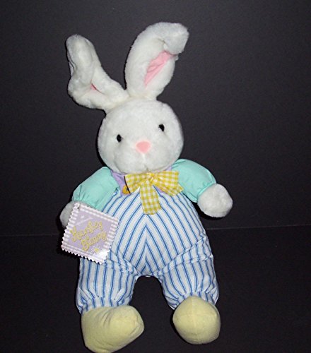 blue and white striped stuffed bunny