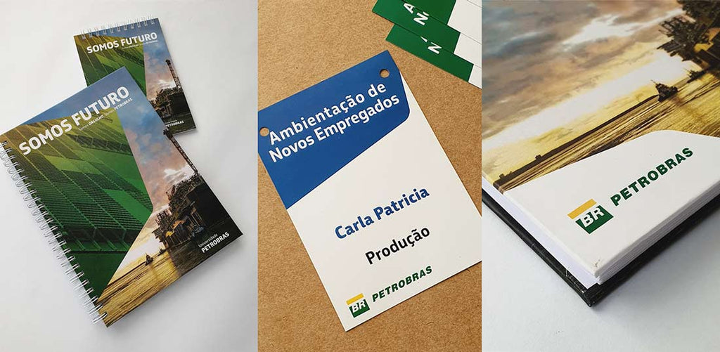 material para eventos Petrobras, caderno personalizado, bloco, pasta, crachá Copy House gráfica digital