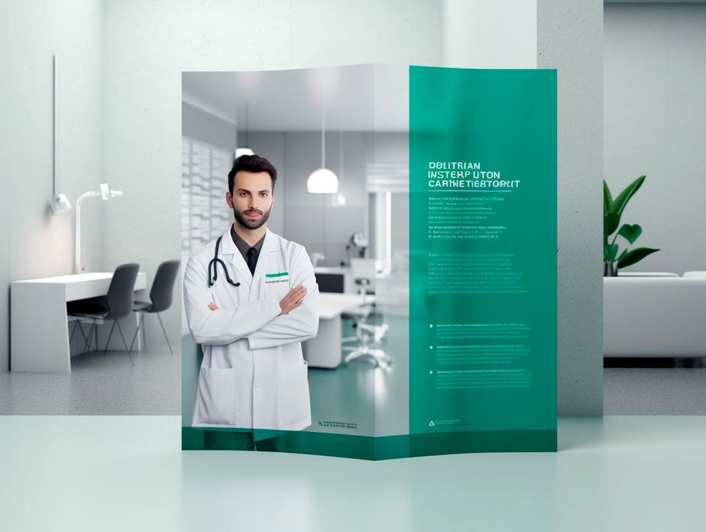 um folder de um médico, catálogo de uma clínica, design elegante, moderno, um casal de médicos com uma apresentação do consultório, serviços médicos, produtos impressos para médicos, clínicas, laboratórios e hospitais