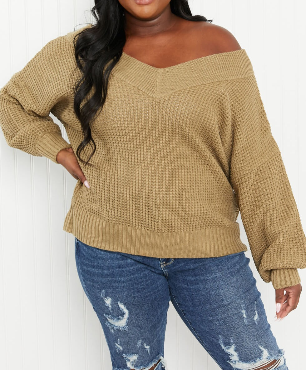 Zenana Full Size Rib-Knit V-Neck Sweater - Cheeky Chic Boutique