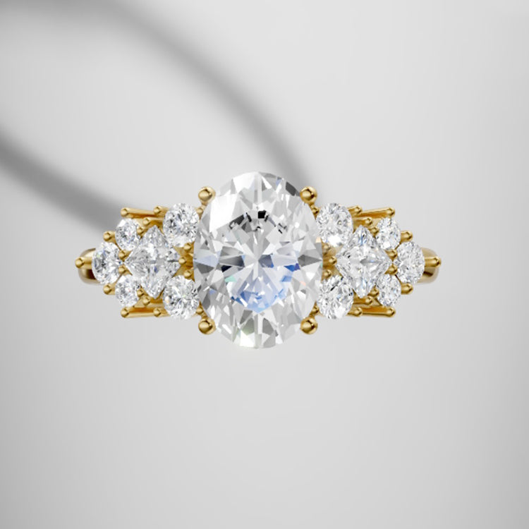  Mila Art Deco Cluster Diamond Engagement Ring Setting With 3.87 Carat Radiant Shape Lab Diamond