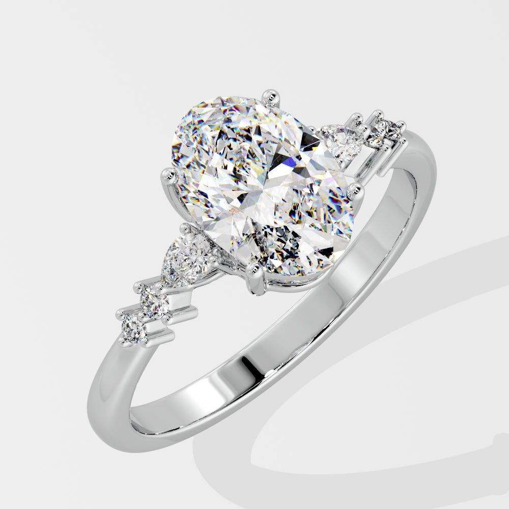 Seven Stone Oval Lab Diamond Engagement Ring in 18K Gold