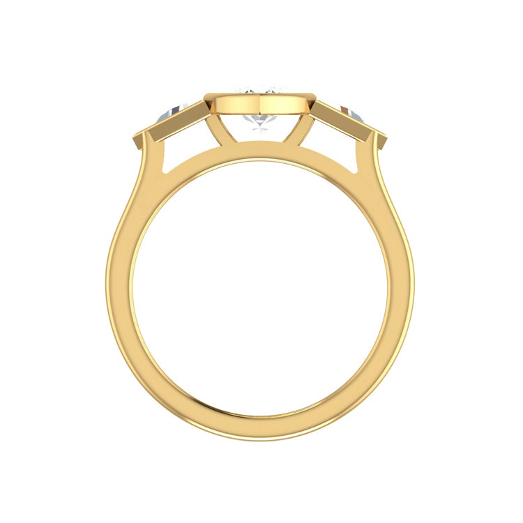 Three Stone Bezel Marquise Natural Diamond Engagement Ring in 18K Gold