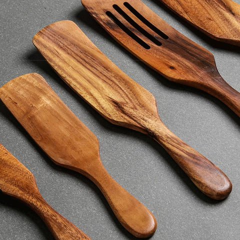 Wooden Spurtle Set Of 5 For Cooking, Acacia Wood Utensils For