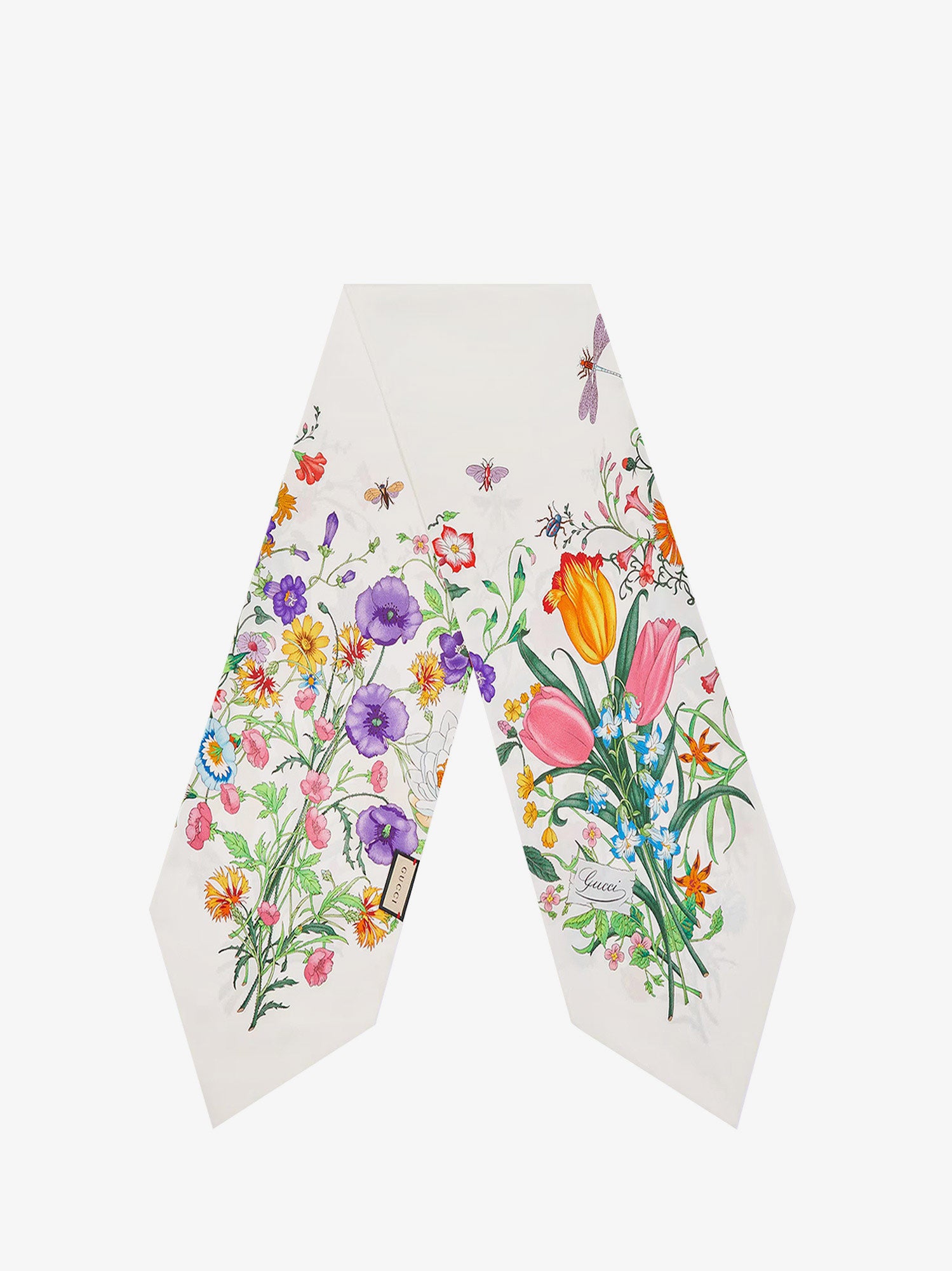 Gucci Floral-print Silk-twill Scarf In White