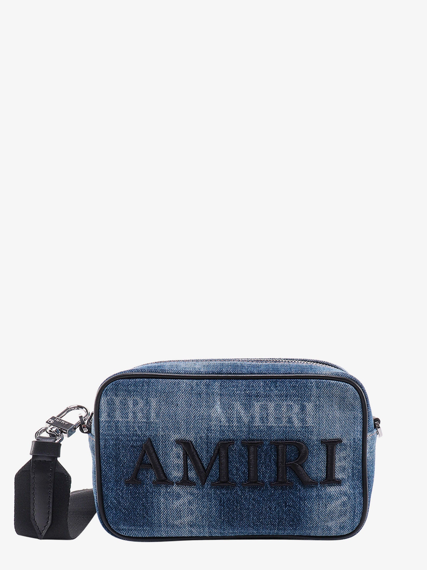 Amiri Embroidered Logo Denim Cross-body Bag In Blue