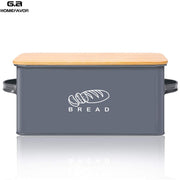 Storage Boxes Bread Bins With Bamboo Cutting Board Lid Metal Galvanized Snack Box Handles Design Kitchen Containers Home Decor