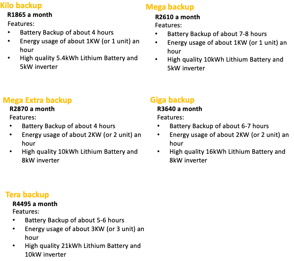 Rental options Power Backup Systems SunStore Midrand