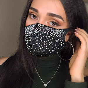 2021 Fashion Women Face Mask With Rhinestone Elastic Reusable Washable Christmas Masks Face Bandana Decor Jewelry Party Gift
