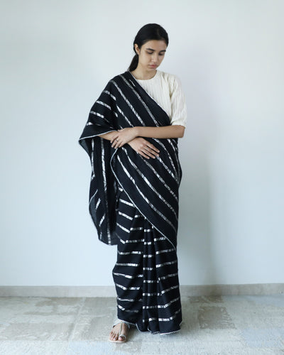 Black and white striped Designer Saree