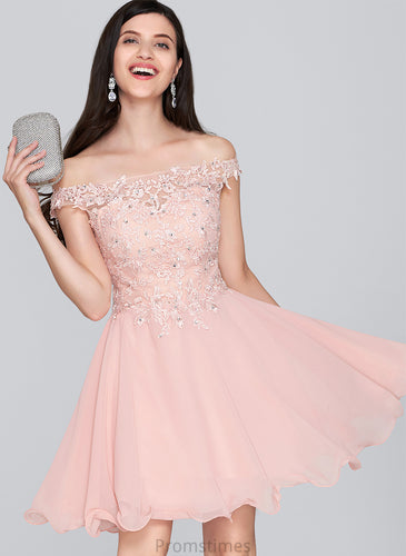 Lace With Beading Homecoming Dresses Short/Mini A-Line Dress Homecoming Off-the-Shoulder Jamiya Chiffon