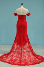 Load image into Gallery viewer, 2022 New Arrival Scoop Satin With Applique Mermaid Prom Dresses