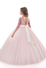 Load image into Gallery viewer, 2022 Tulle Scoop Flower Girl Dresses Ball Gown Mid-Length Sleeves With Sash