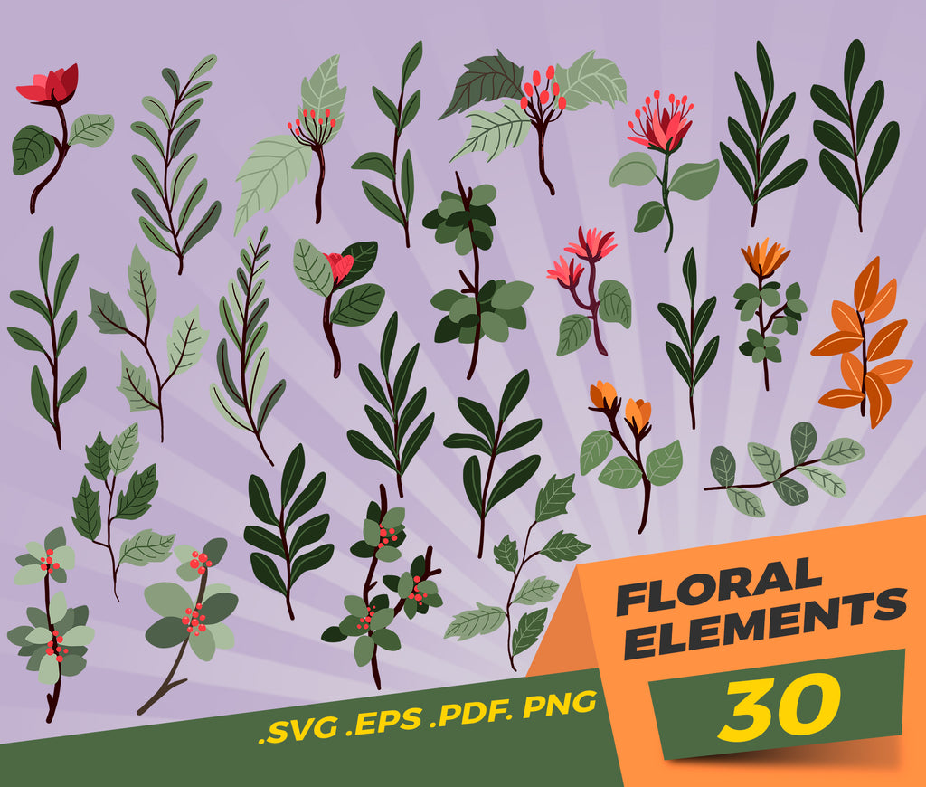 Download Floral Elements Svg Floral Hand Drawn Elements Flower Svg Branches Svg Clipartic