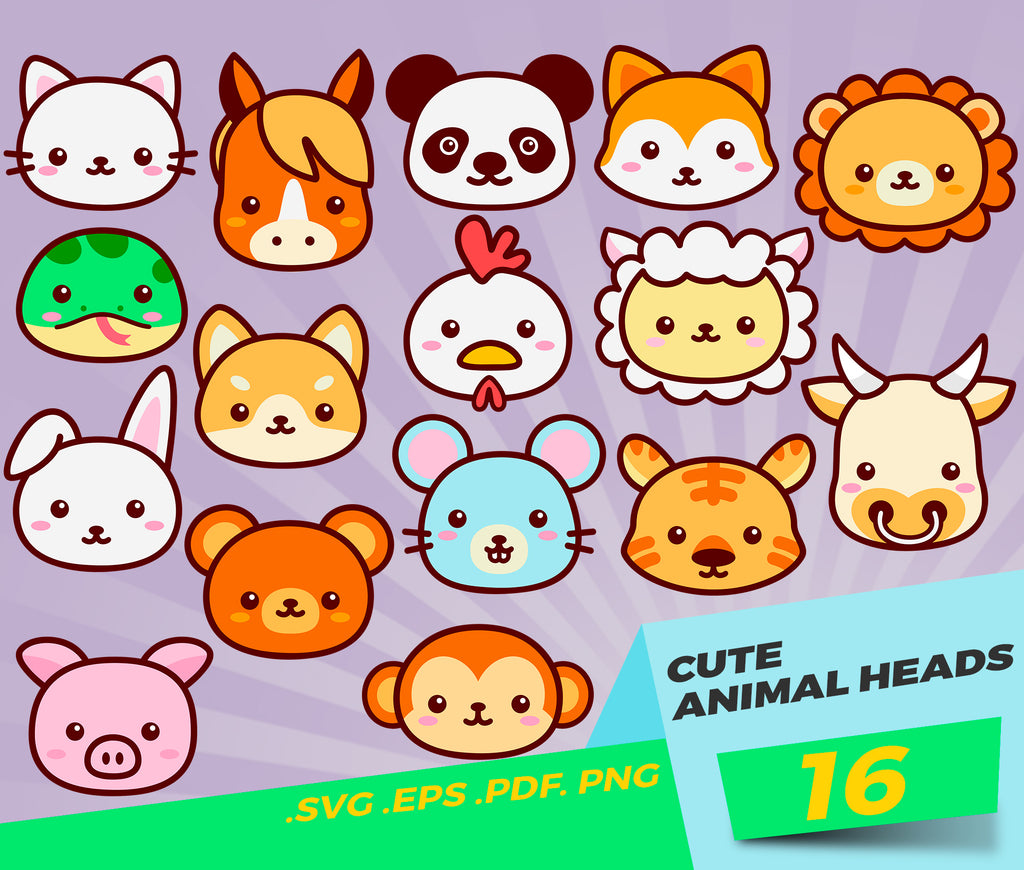Download Cute Animal Heads Avg Animal Face Clipart Animal Head Clipart Cute Ani Clipartic
