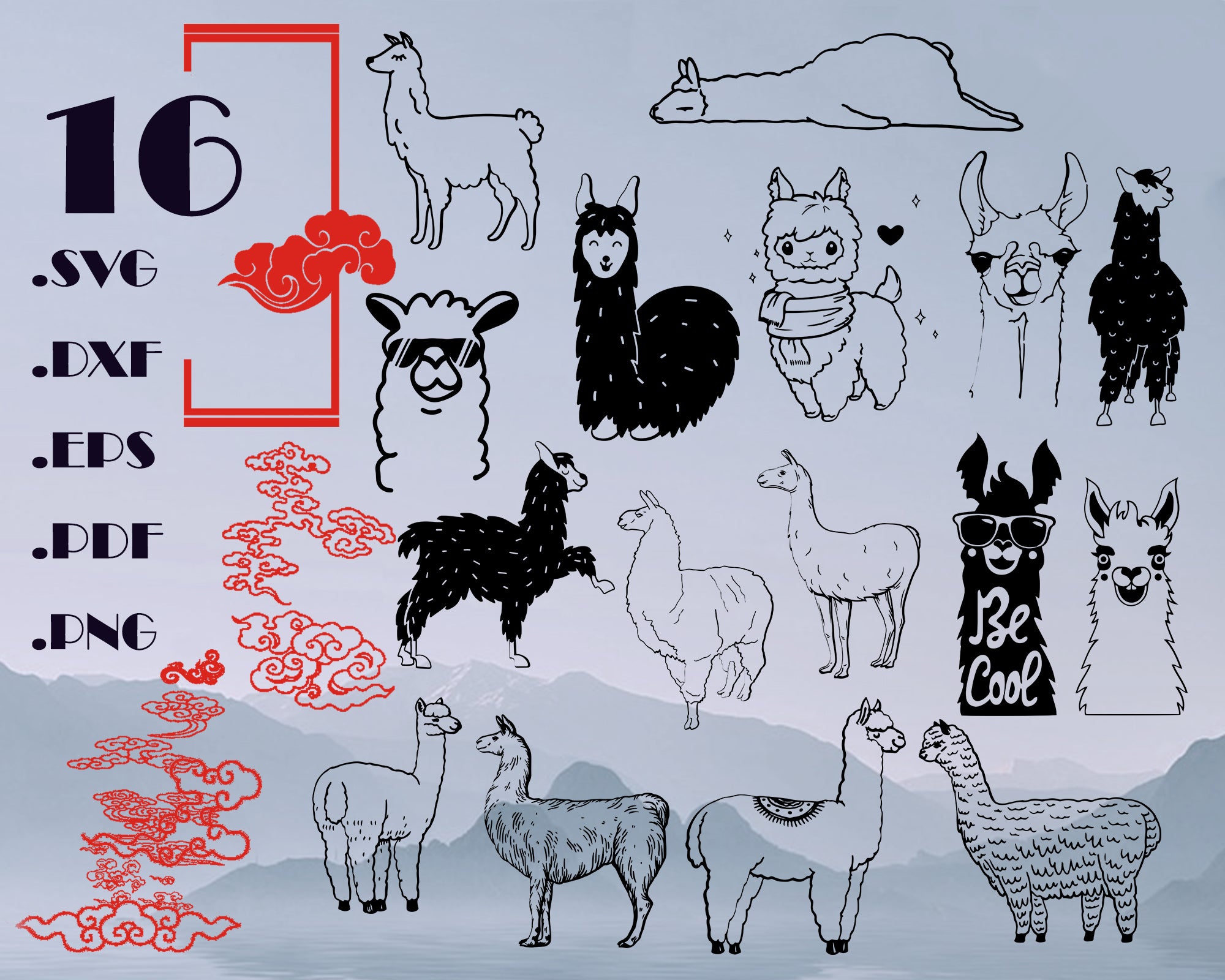 Download Clip Art Art Collectibles Png Files Layered Llama Svg Laser Cut Vector Dxf Files For Digital Download Svg Files For Cricut Cute Alpaca Cactus