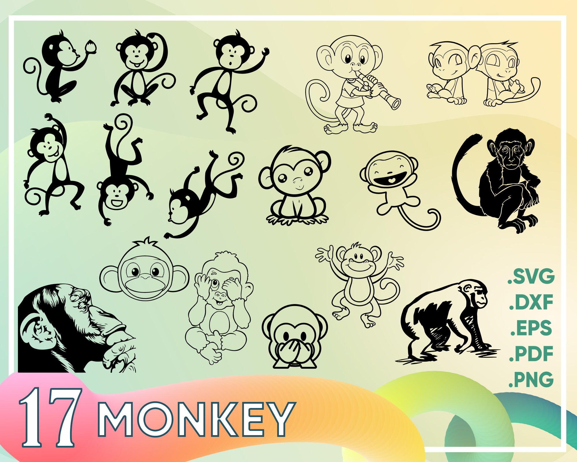 Download Clip Art Monkey Dxf Clipart Monkey Vinyl Cut File Monkey Cricut Cut Files Monkey Cutting Files Monkey Silhouette Svg Monkey Svg Cutting Image Art Collectibles