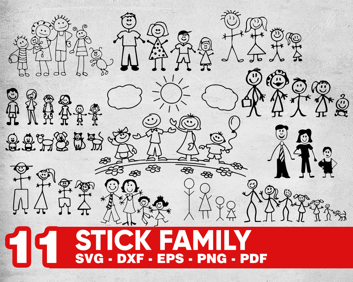 STICK FAMILY SVG, stick figure svg, stick people png, family svg, stic - Clipartic