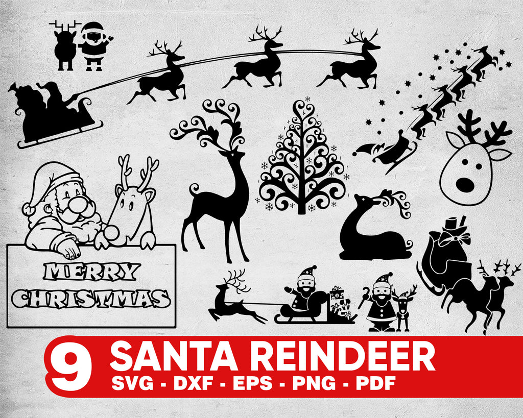 Download Santa Reindeer Svg Santa Sleigh With Reindeer Svg Silhouette Vinyl C Clipartic PSD Mockup Templates