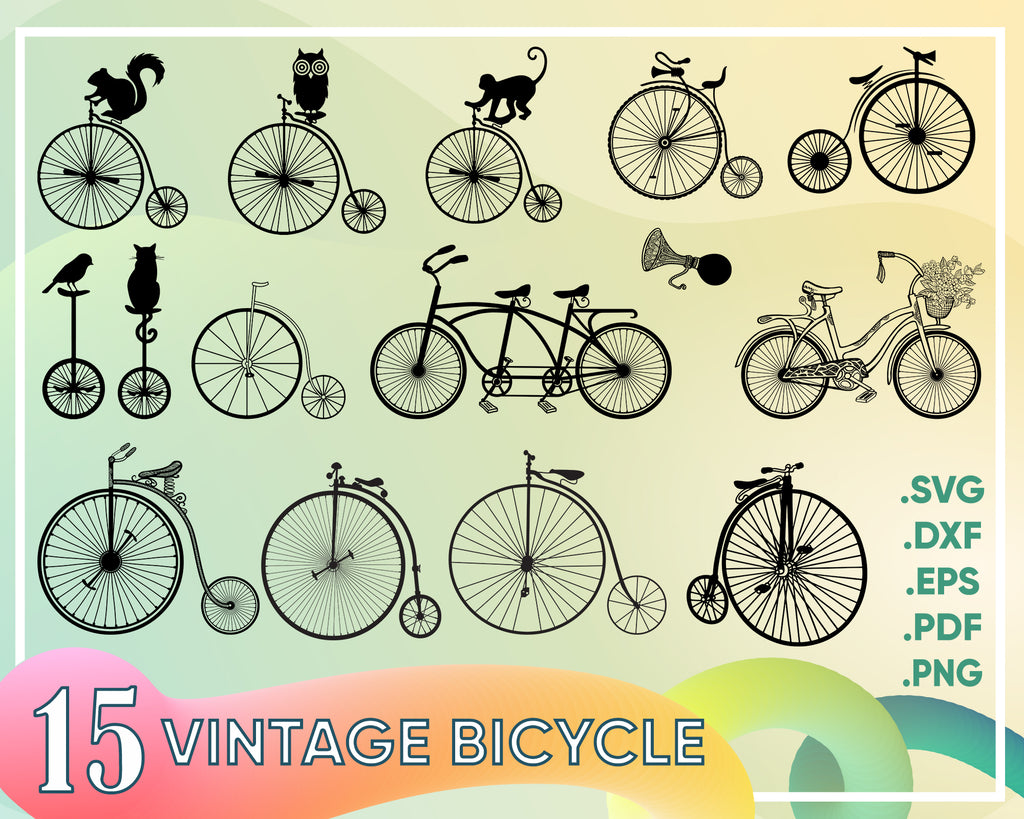 Download Vintage Bicycle With Birds Leaves And Flowers Digital Clip Art Bike Clipartic