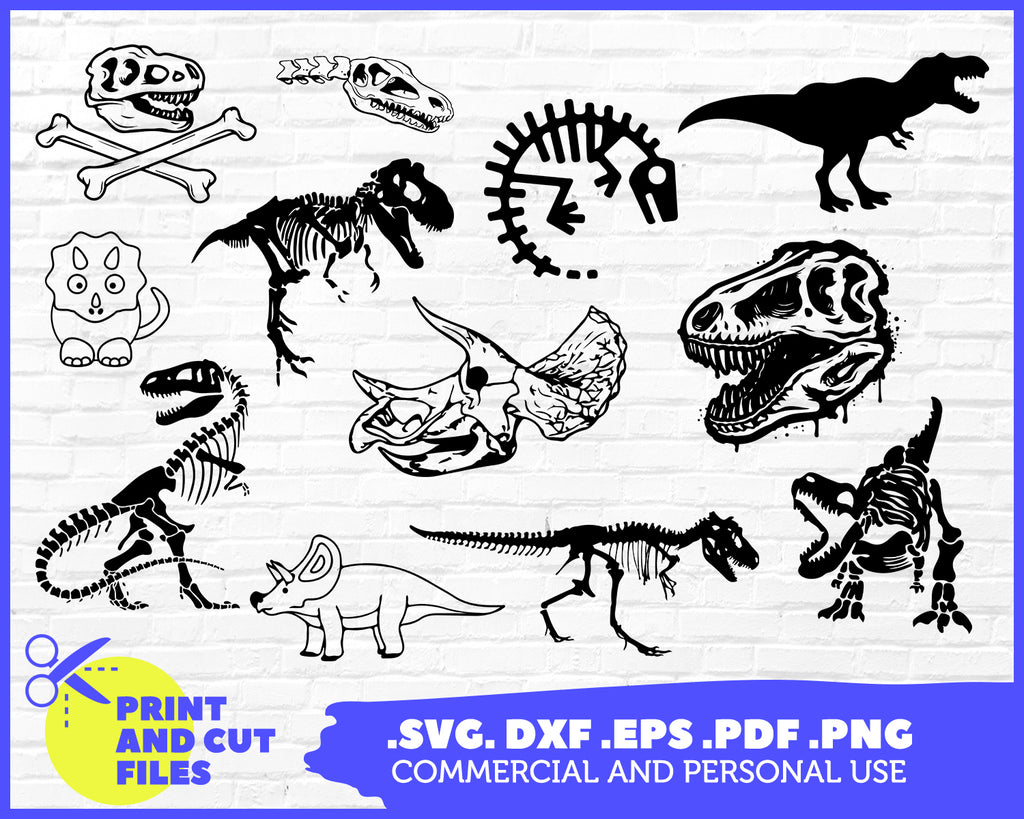 Download Dinosaur Skeleton Silhouette Clipart Digital Cut File Design Decal Stencil Template Vector Svg Dxf Png Eps Skeleton Silhouette Dyeing Batik Craft Supplies Tools Delage Com Br