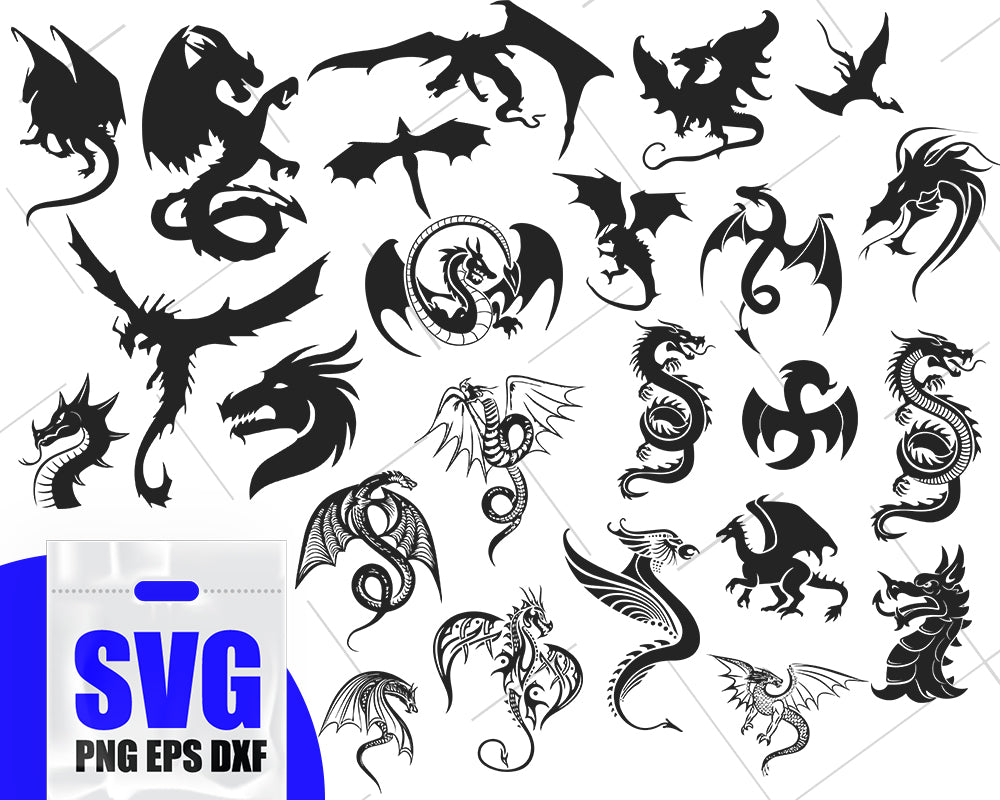 Download Dragon Silhouette Dragons Svg Dragon Bundle Svg Dragon Cut Files D Clipartic