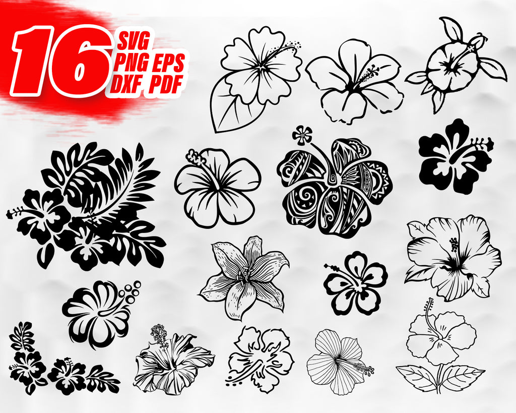 Download Hibiscus svg/ hibiscus clipart/ hawaii flower/ silhouette/ stencil/ fl - Clipartic