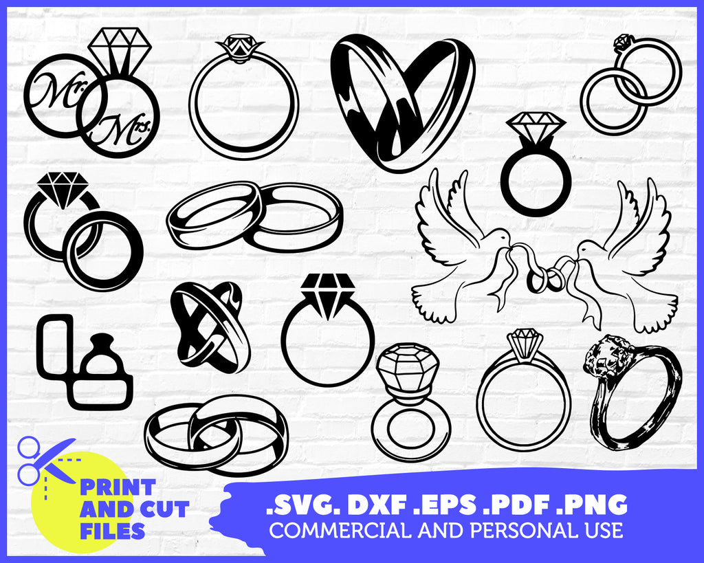 Download Wedding Ring SVG, Engagement Ring SVG Bundle, Diamond Ring SVG, Weddin - Clipartic