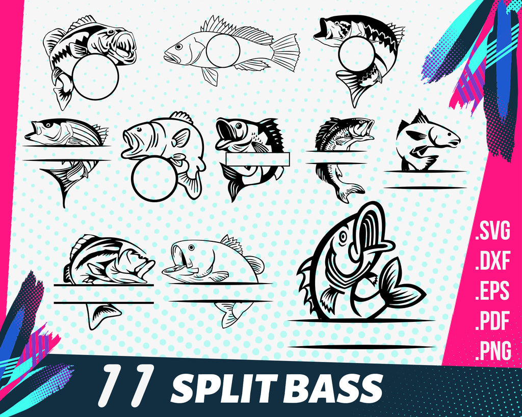 Split Bass Svg Bass Fish Logo Svg Bass Fish Split Fish Split Logo Clipartic