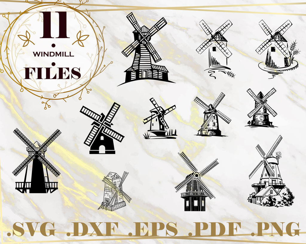 Download Clip Art Windmill Svg Wind Turbine Svg Gristmill Svg Water Mill Svg Cut Files Cricut Clipart Silhouette Decal Vector Dxf Art Collectibles