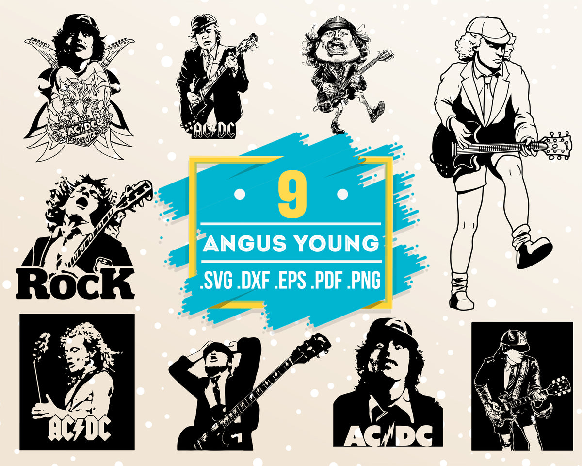Angus young svg, Rock & Roll svg, AC/DC, Png Dxf Pdf Svg, Dxf, Retro
