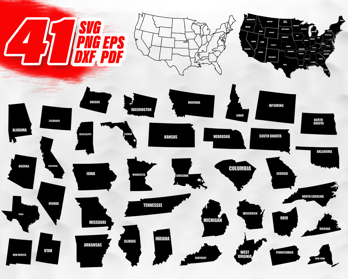 Download State map svg, States Bundle, United states Map Svg, file for cricut, - Clipartic