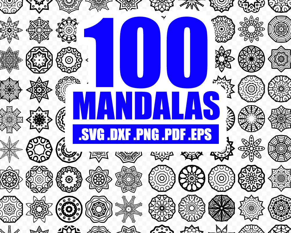 Download 100 Mandalas Svg Monogram Svg Zentangle Svg File Mandala Silhouette Clipartic