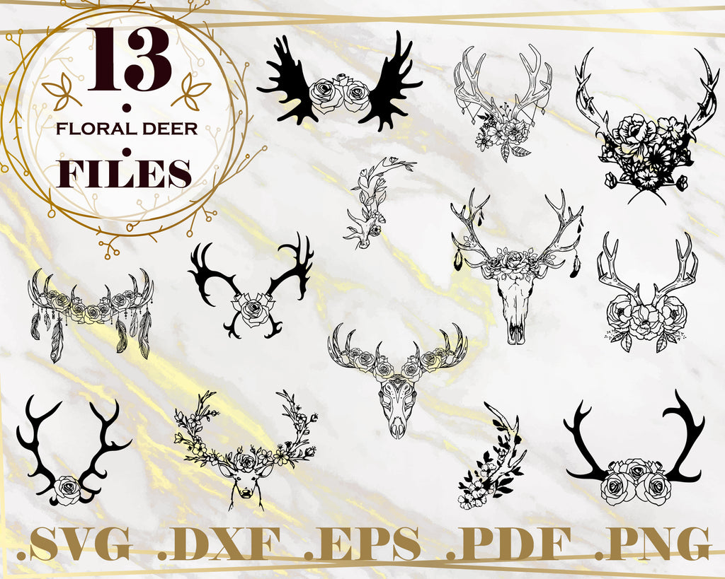 Download Floral Deer Svg Deer Antlers Svg Deer Antlers Flowers Svg File Wild Clipartic