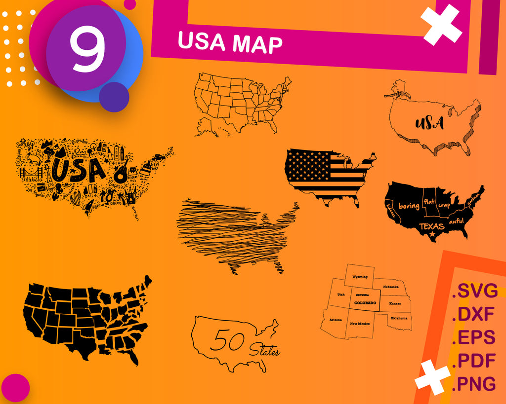 Download Usa Map Svg Usa State Svg Svg Cutting Files Silhouette Svg 50 Stat Clipartic