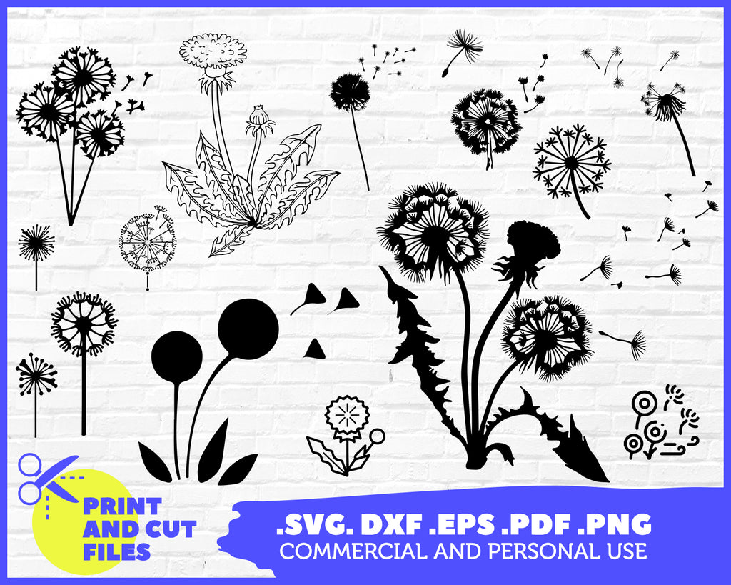 Download Dandelion Eps Svg Pdf Png Dxf Jpeg Cut Files For Cricut Clip Art Silhouettes Clip Art Art Collectibles