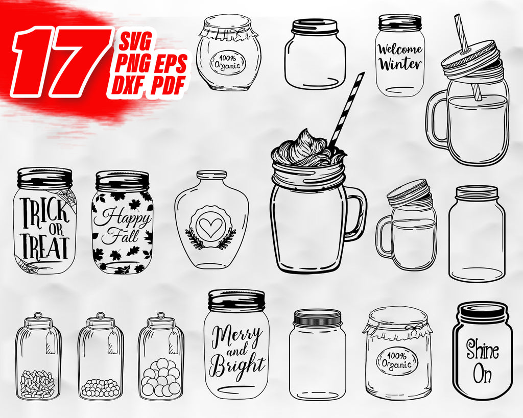 Mason Jar Svg Bottle Svg Jar Svg Jam Bottle Svg Hand Drawn Decor Clipartic