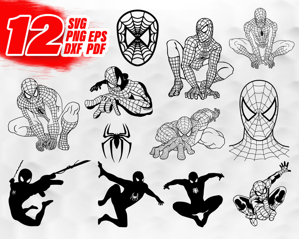 Spider Man Svg Digital Clipart Silhouettes Spiderman Logo Cartoon C Clipartic
