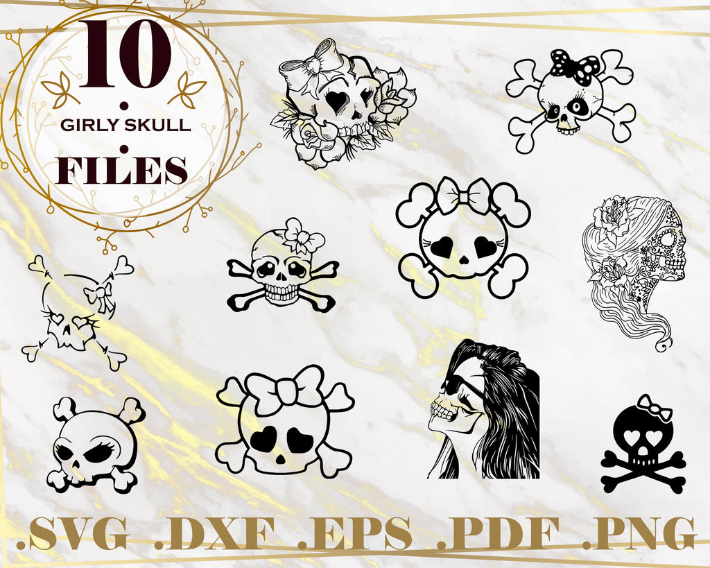 Download Girly Skull Svg Clipart Silhouette Stencil File Cricut Cut File Clipartic