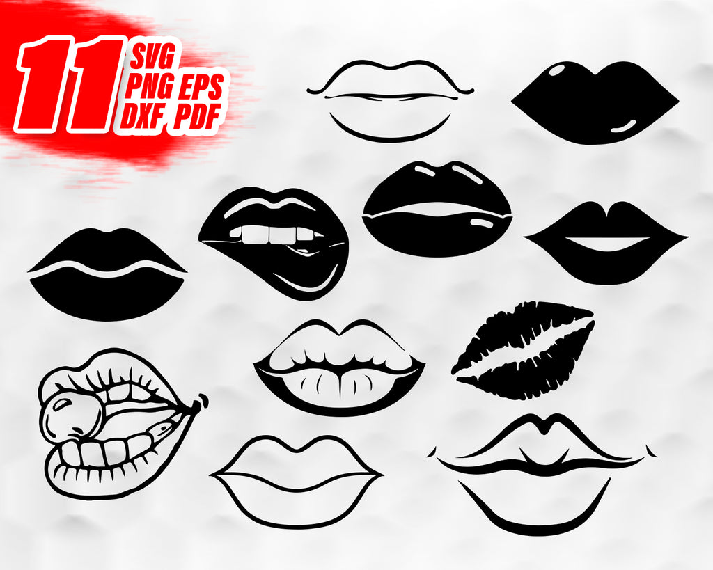 Clip Art Lips Stencil Svg Dxf Png Eps Lips Vector Lips Files For Cricut