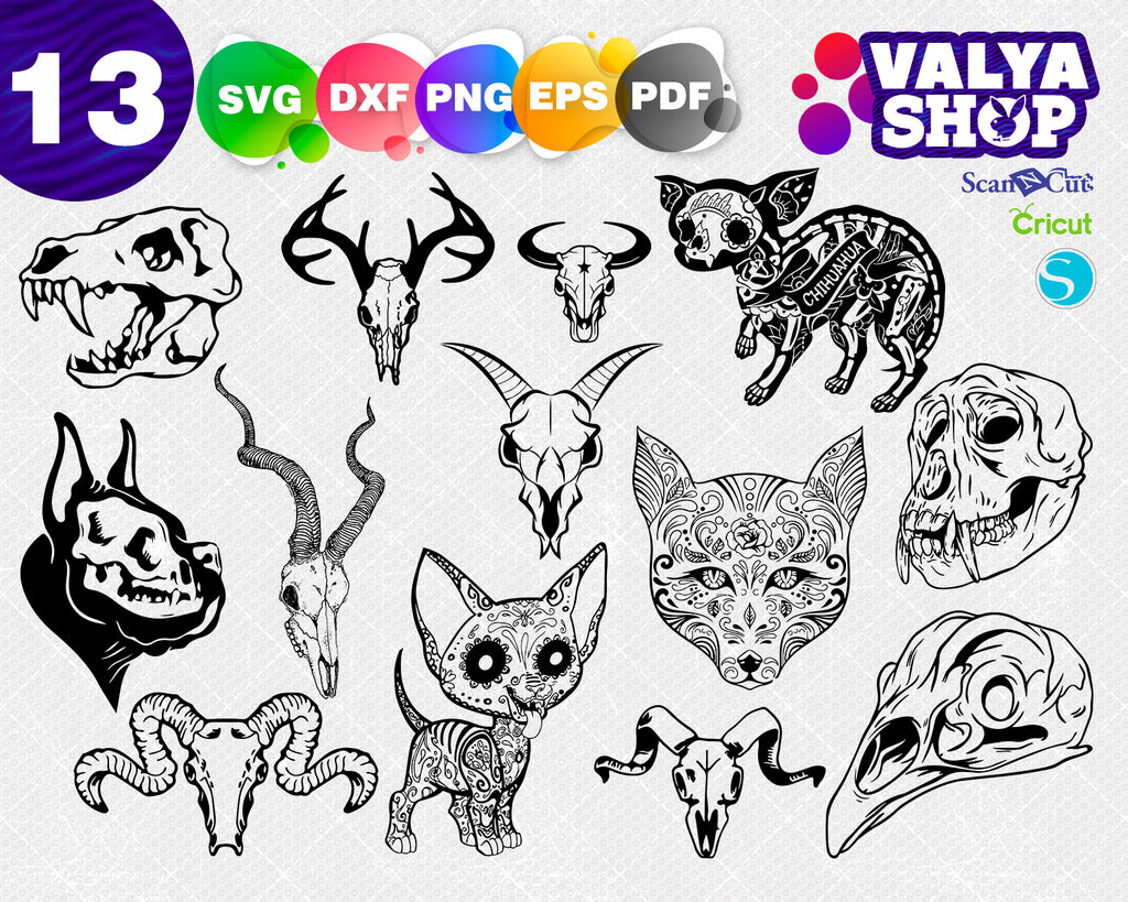 Download Animal Sugar Skull Svg Skull Bundle Svg Animal Sugar Skull Clipart Clipartic