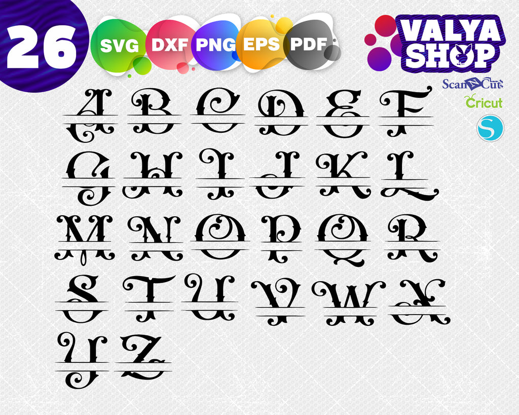 Download Split Monogram Svg Letter Svg Bold Alphabet Svg With Vine Embellishm Clipartic