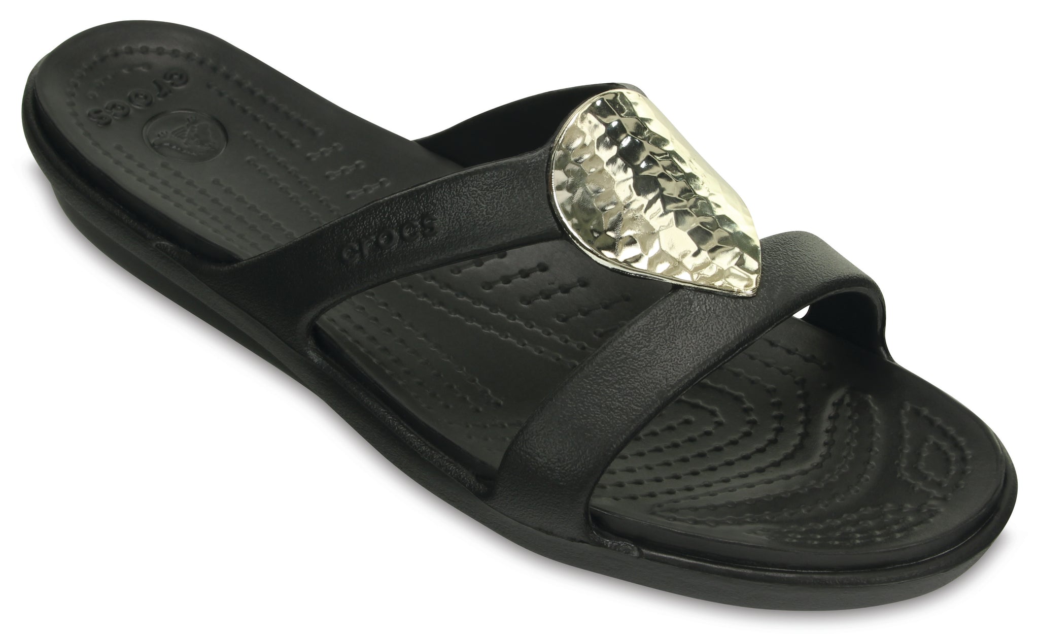 crocs sanrah hammered metallic sandal