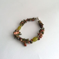 BRACELET: NATURAL UNAKITE GEMSTONE BRACELET, 8 3/8", 18K WHITE GOLD, HANDMADE AND AVAILABLE EXCLUSIVELY AT ANNA SEE