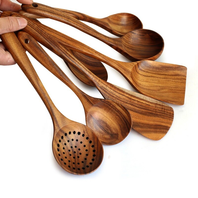 Wooden Cooking Utensils,Teak Wooden Spoons for Cooking Wood Utensil for Nonstick  Cookware,Kitchen Utensils Set 5 - Shop - TexasRealFood