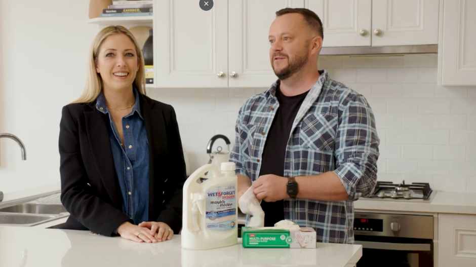 Wet & Forget Indoor mould and mildew sanitising cleaner featured at Healthy Homes TV show.