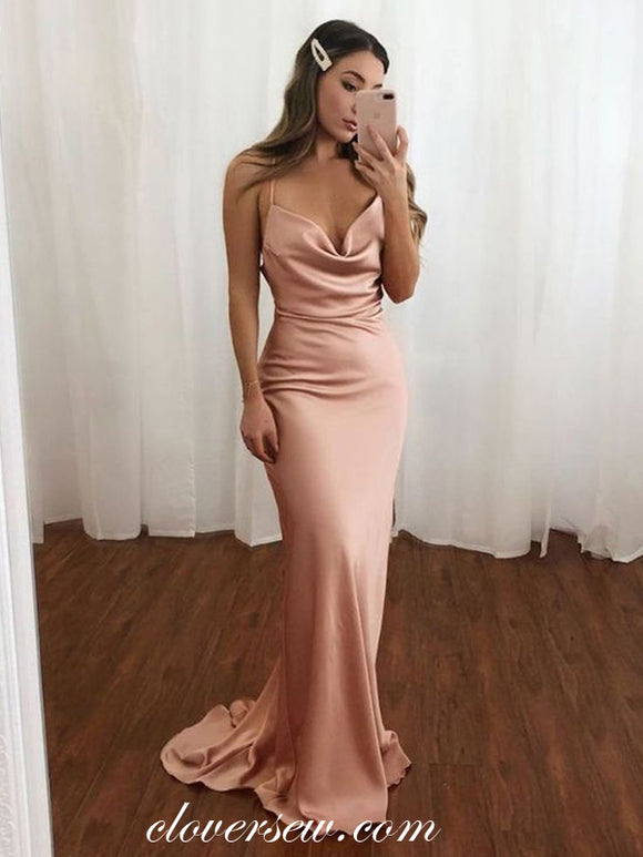 Blush Pink Elastic Satin Spaghetti Strap Sheath Prom Dresses Cp0574 Clover Sew 7927